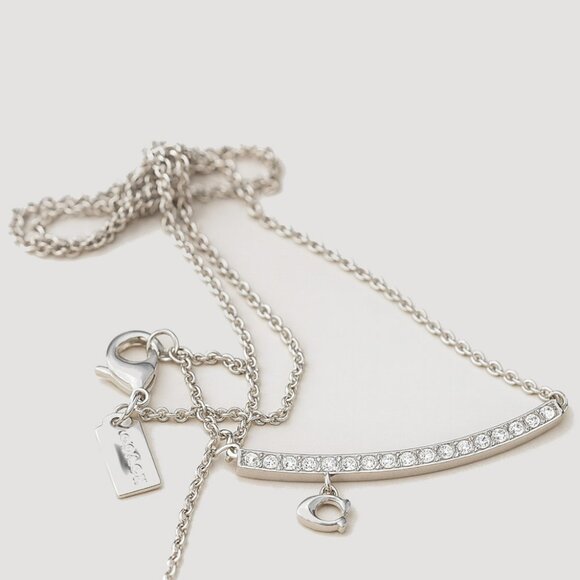 Coach Signature Pave Bar Necklace Silver-tone New - Picture 1 of 5
